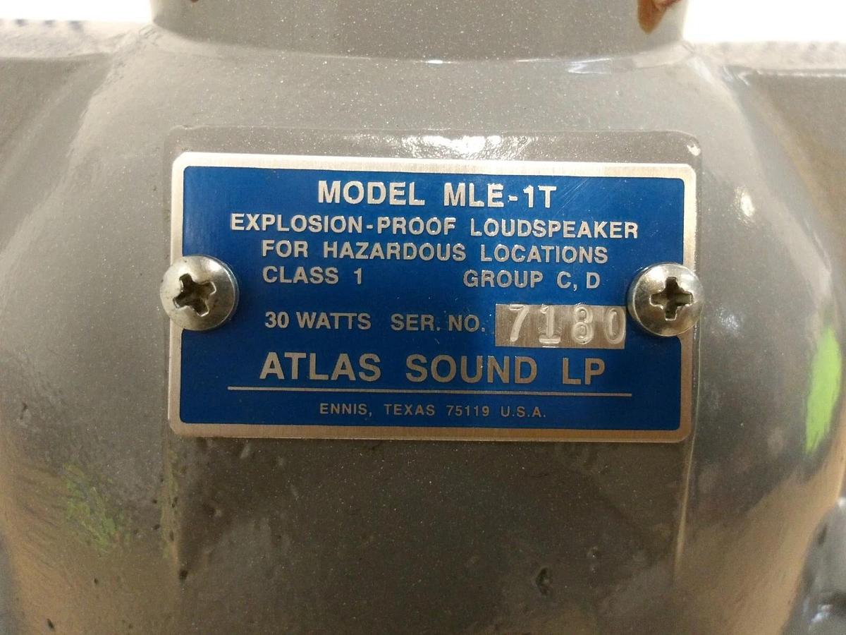 Used ATLAS SOUND MLE-1T EXPLOSION PROOF LOUDSPEAKER, 30 W, #661150G NEW