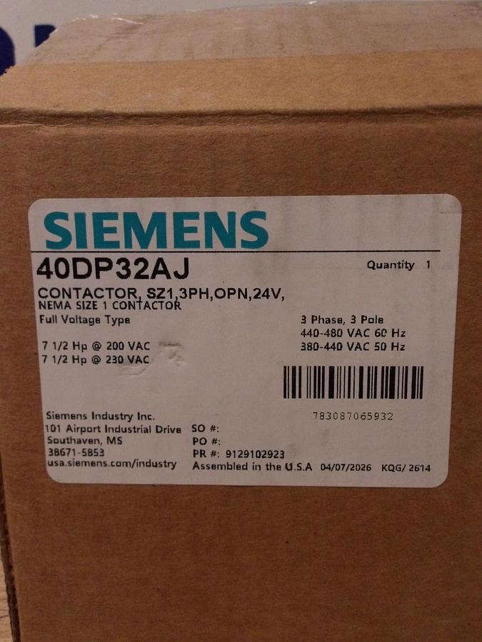 SIEMENS SIZE 1 CONTACTOR 40DP32AJ, 200-230 V, #5121207G NIB