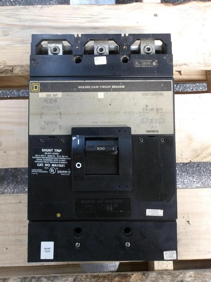 Used SQUARE D 500 AMP CIRCUIT BREAKER MAL36500, #3301038G USED