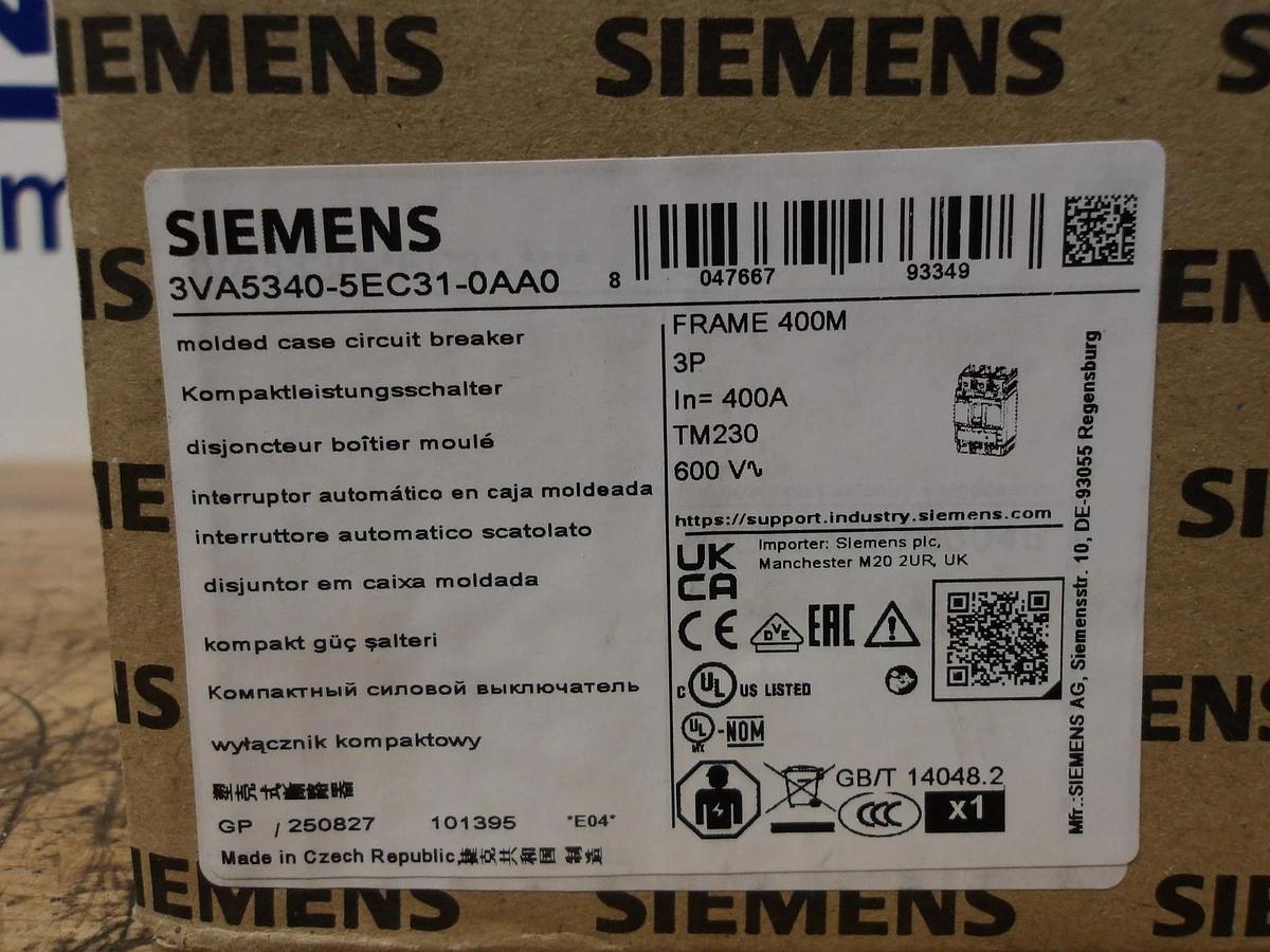 SIEMENS 400 AMP BREAKER 3VA5340-5EC31-0AA0, #11251220G NIB
