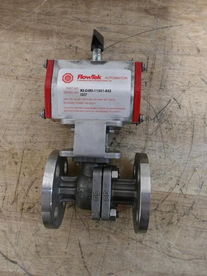 Used FLOW-TEK 1/2" S/S AUTOMATOR BALL VALVE & ACTUATOR, #851028G NEW