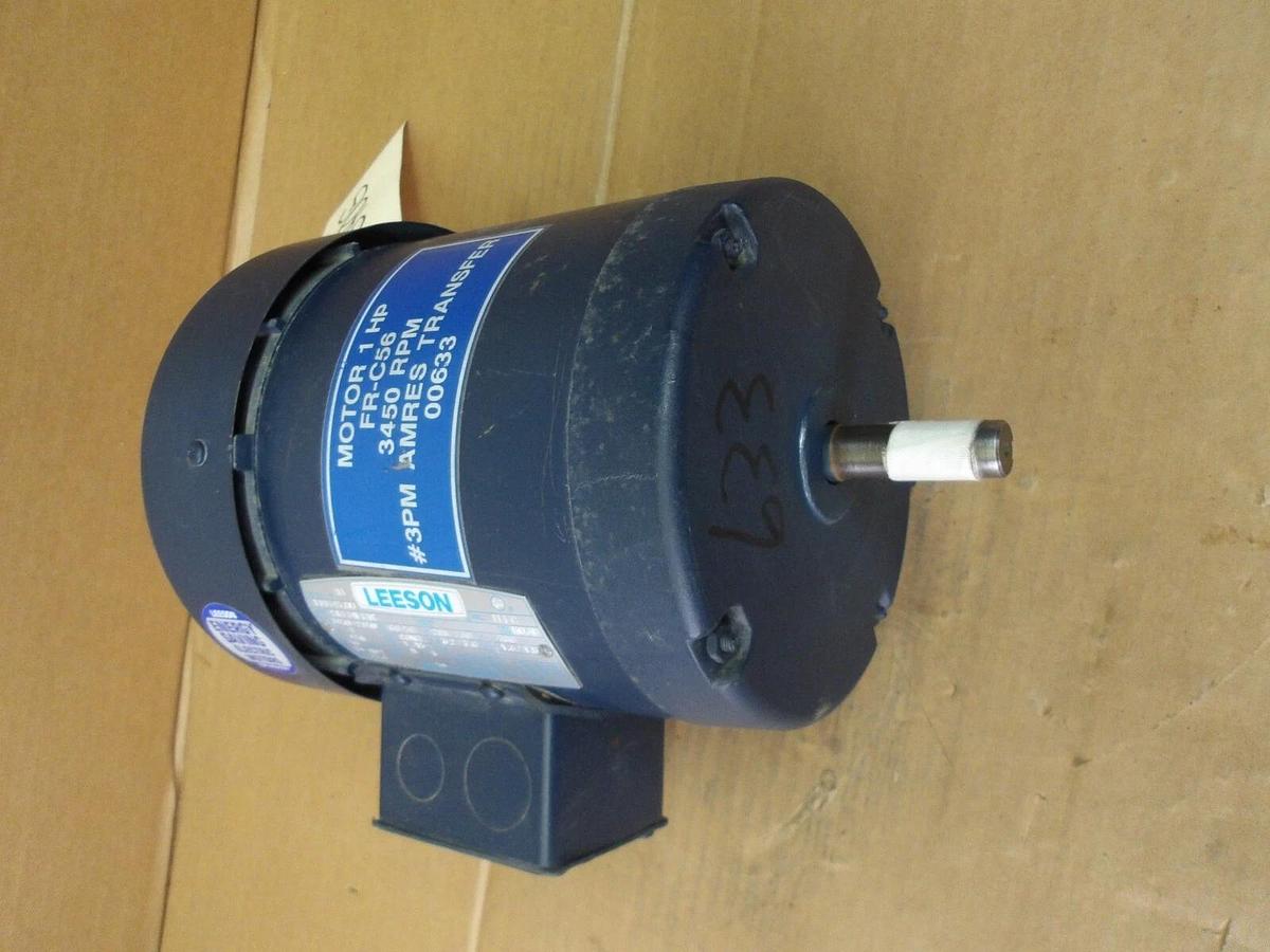 Used LEESON 1 HP MOTOR, FR C56, 3450/2850 RPM, 208/230-460 V, #114840G NEW
