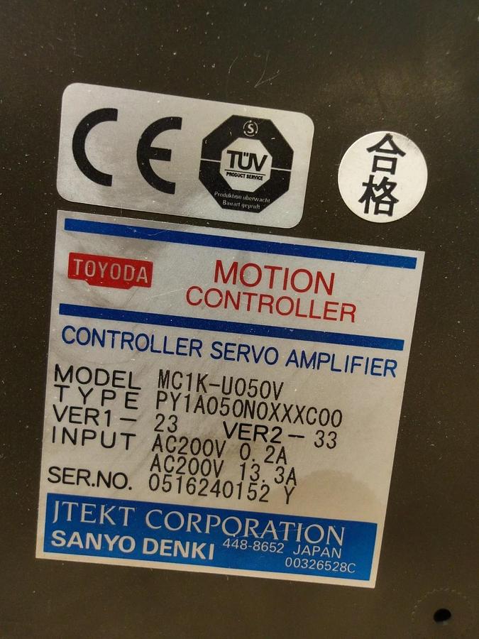 Used TOYODA-SANYO DENKI MC1K-U050V SERVO AMPLIFIER, 200 V, #54207G REMANUFACTURED