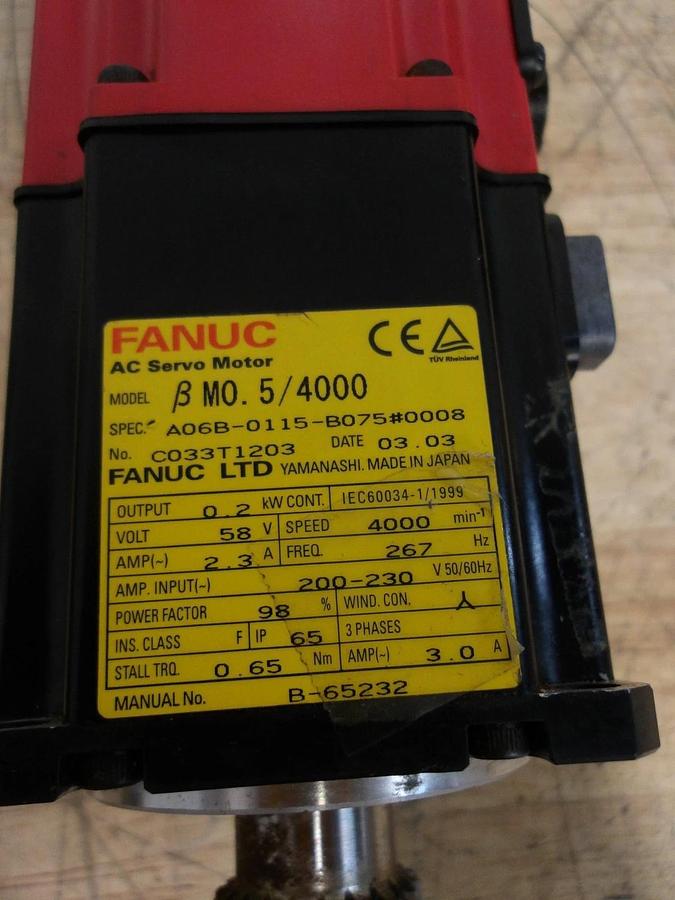 Used FANUC A06B-0115-B075 0008 AC SERVO MOTOR, 4000 RPM, #616226G USED