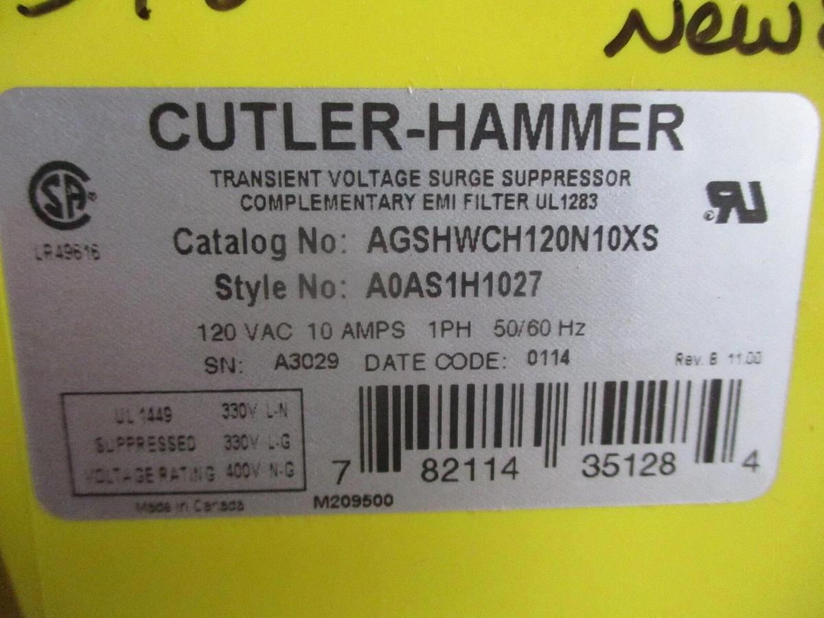 CUTLER HAMMER AGSHWCH120N10XS POWER LINE FILTER, #79303J NIB