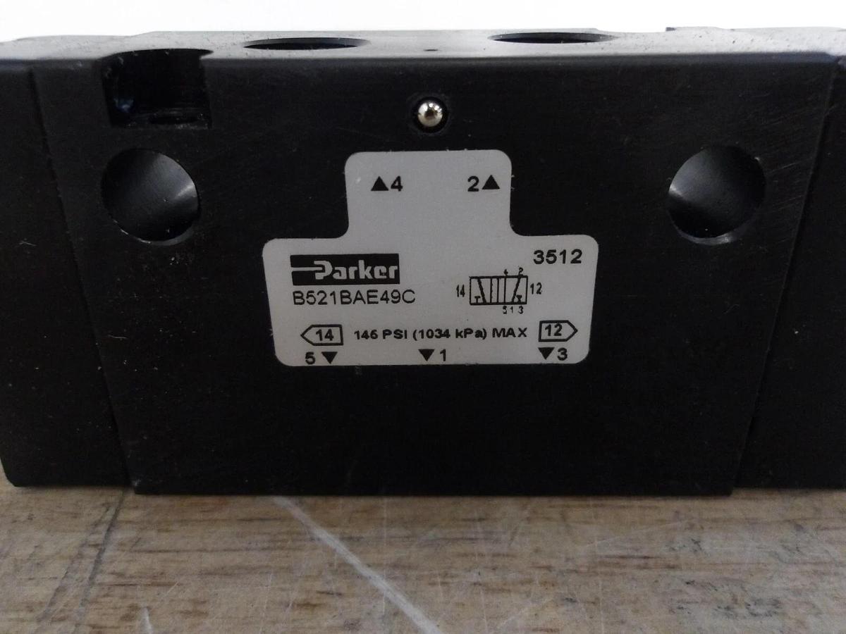 PARKER B521BAE49C PNEUMATIC SOLENOID VALVE 1/4", #521135G NIB