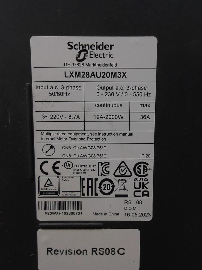 Used SCHNEIDER LXM28AU20M3X MOTION SERVO CONTROLLER, #33907G USED
