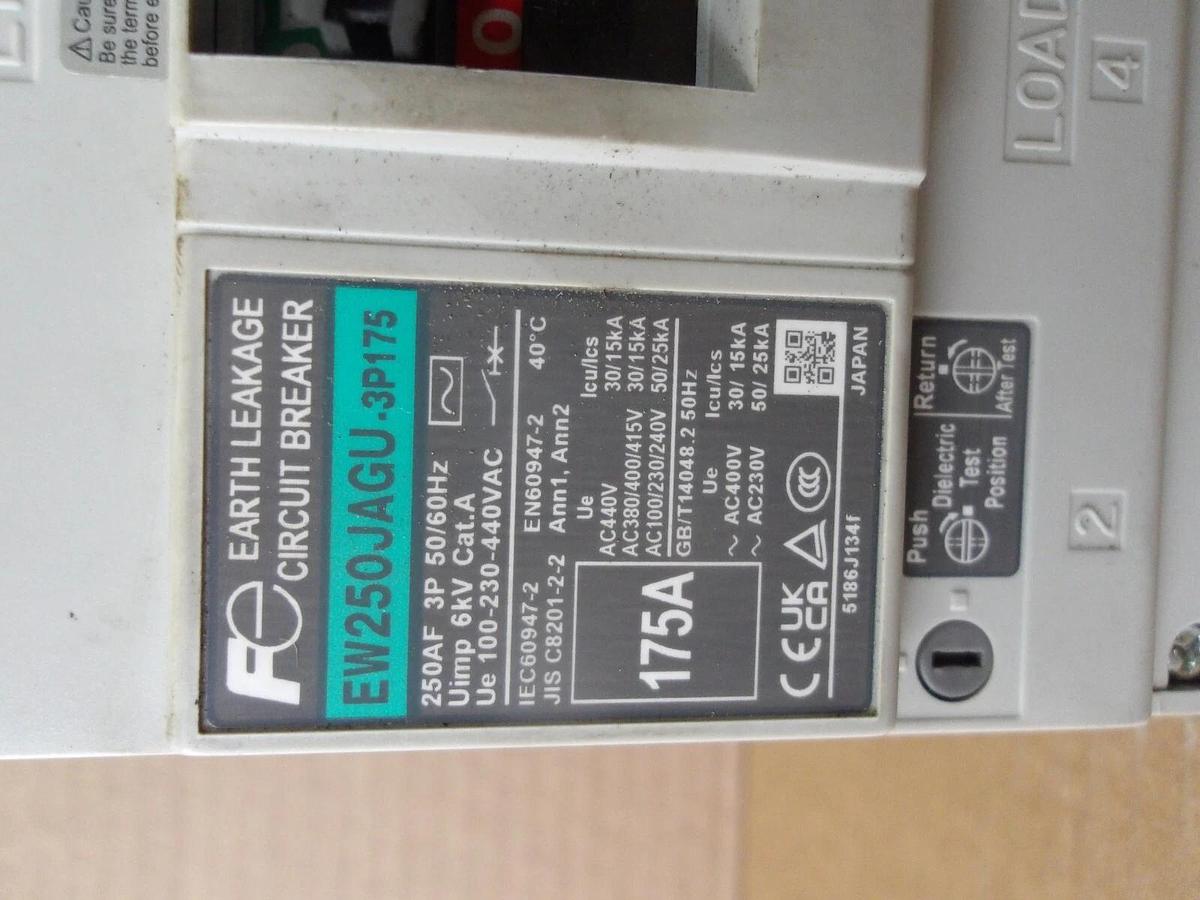 Used FE EARTH EW250JAGU LEAKAGE CIRCUIT BREAKER 175 AMP, #78150G USED