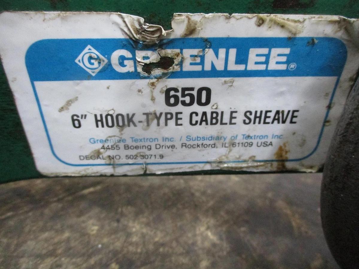 Used GREENLEE 650 (6") HOOK-TYPE CABLE SHEAVE, #311933J USED