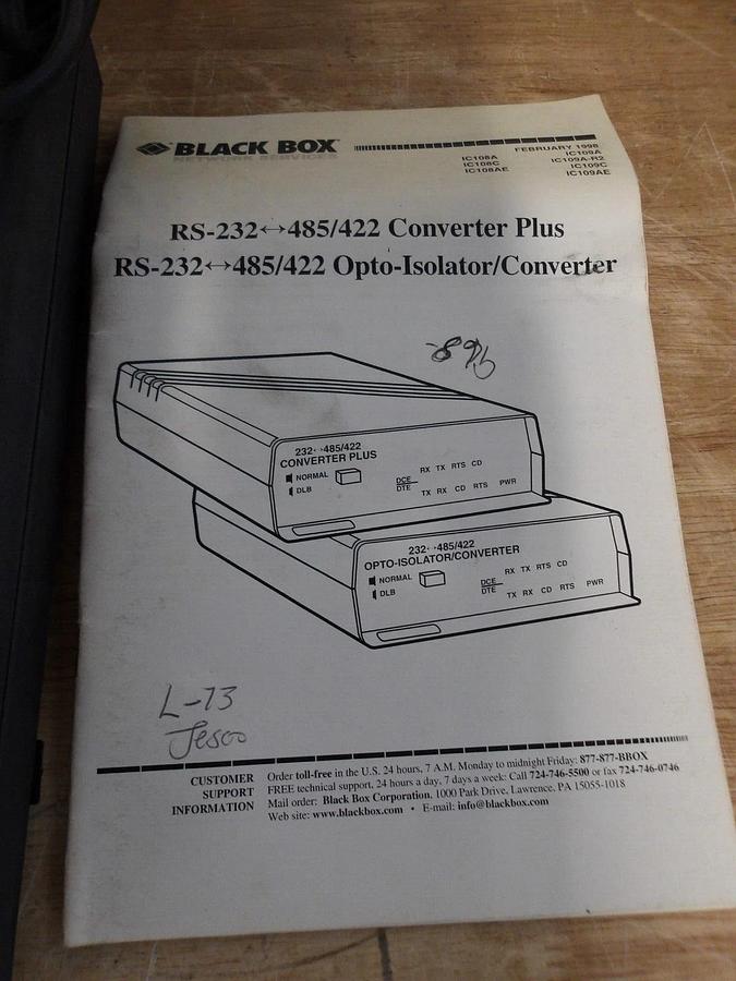 Used BLACK BOX 1C109A-R2 OPTO-ISOLATOR CONVERTER, #3251051G NEW