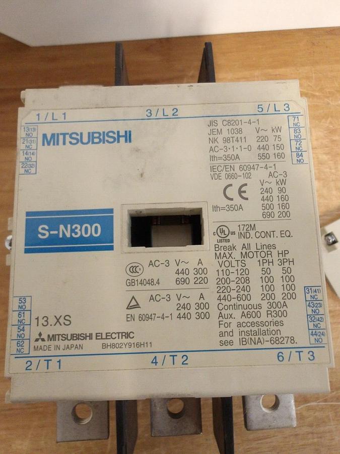 Used MITSUBISHI S-N300 CONTACTOR 350 AMP, #225140G PARTS ONLY