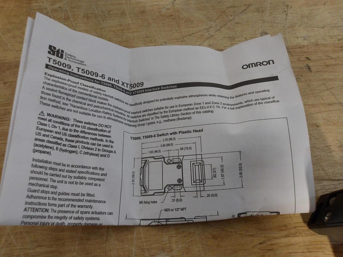 OMRON 44501-0170 SAFETY SWITCH T5009, #3181107G NIB