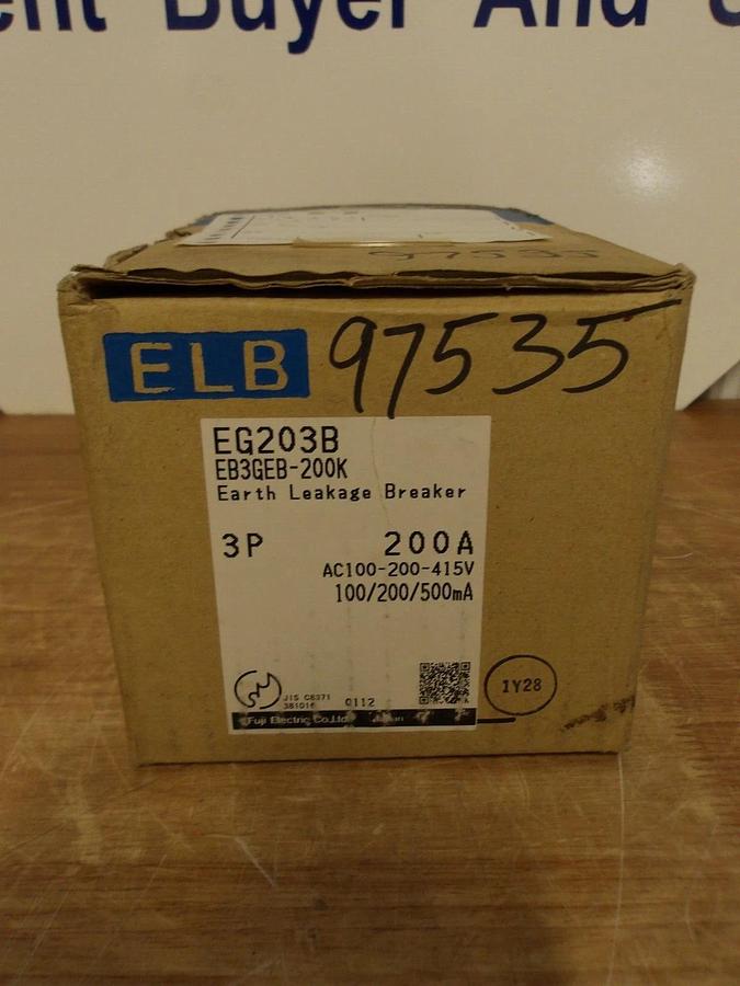 FUJI EARTH LEAKAGE 200 AMP BREAKER EG203B, #221315G NIB