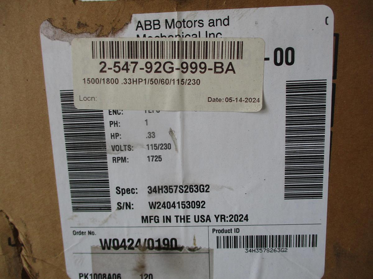 BALDOR RELIANCE 0.33 HP MOTOR (SINGLE PHASE) FR 56YZ, 115/230 V