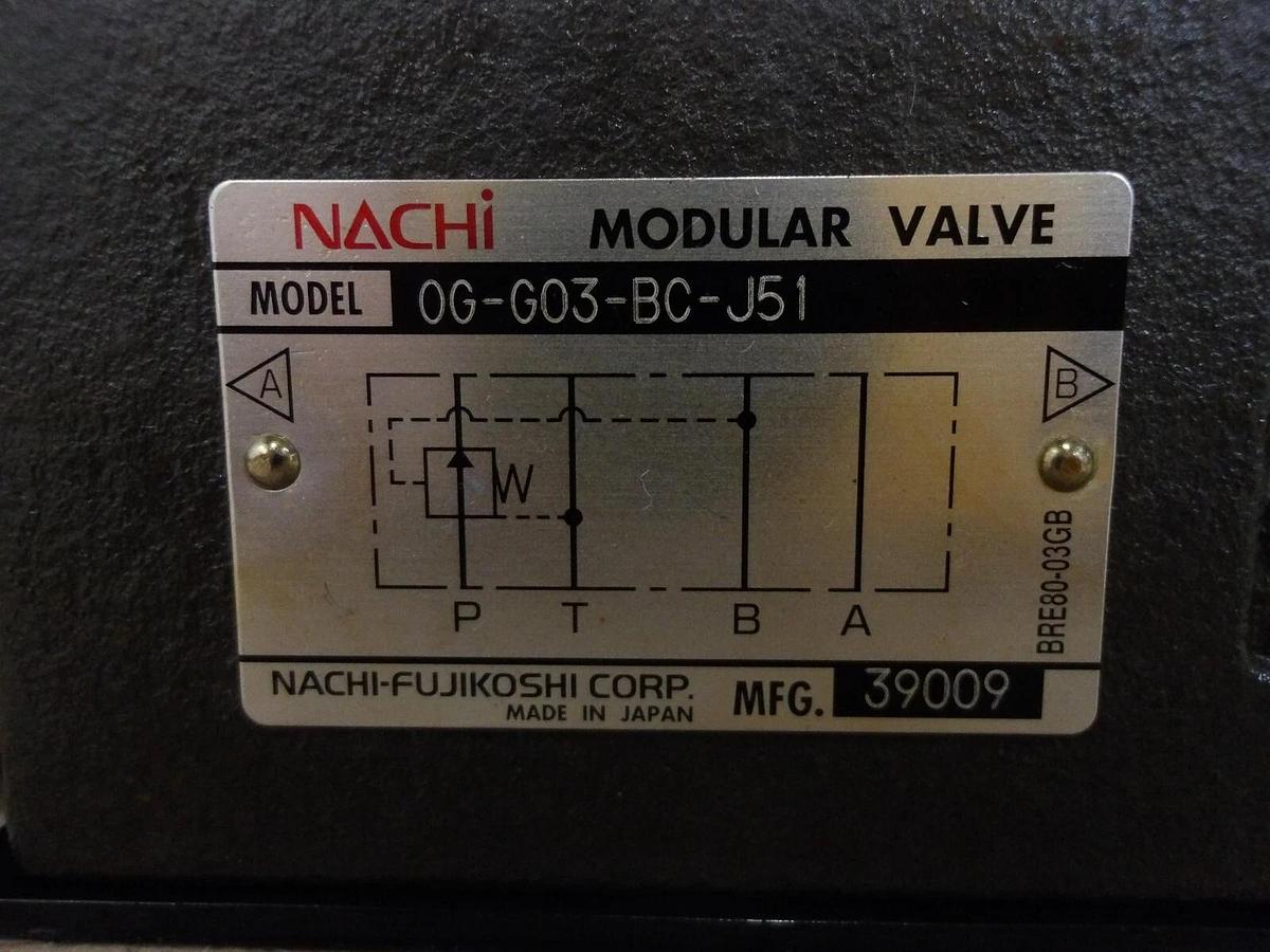 Used NACHI OG-G03-BC-J51 HYDRAULIC MODULAR VALVE, #66157G NEW