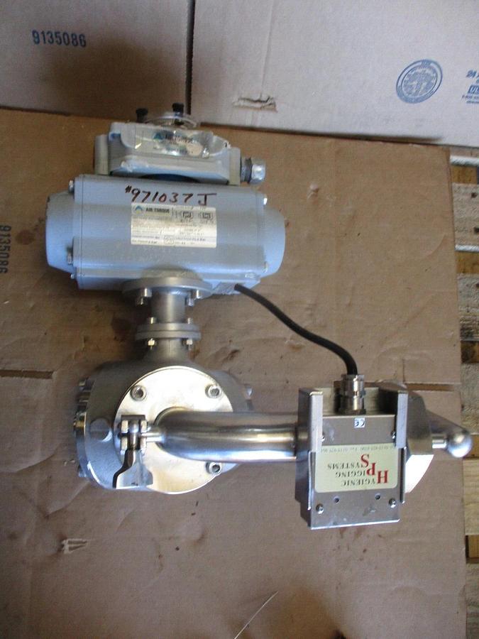 Used HYGIENIC PIGGABLE 3-WAY STAINLESS 1-1/2" DIVERTER VALVE W/ ACTUATOR, #971037J