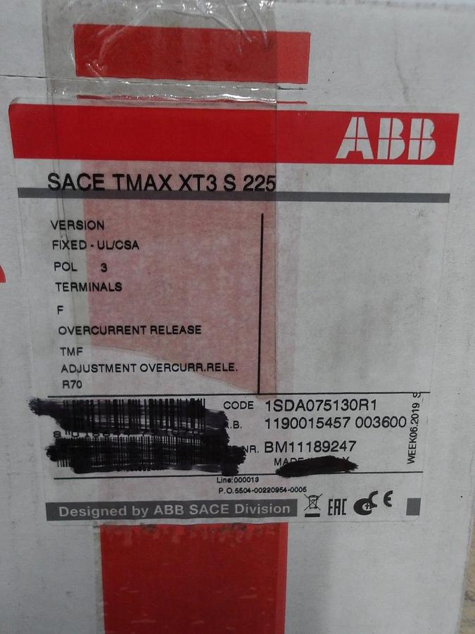 ABB SACE T3S225 60 AMP SWITCH, #641153G NIB