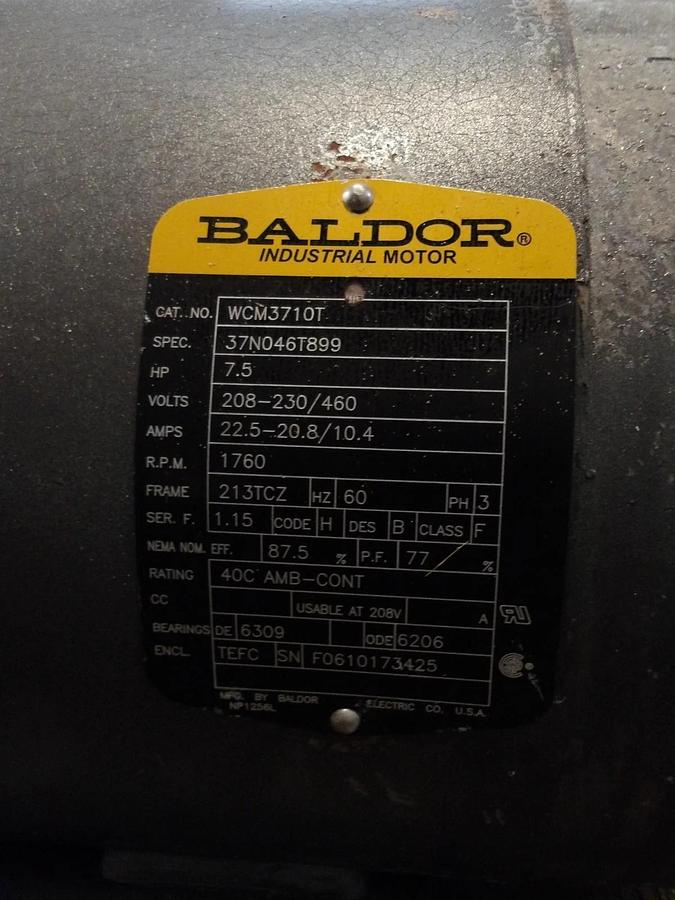 Used BALDOR 7.5 HP MOTOR, FR 213TCZ, 1760 RPM, 208-230/460, #881215G NEW