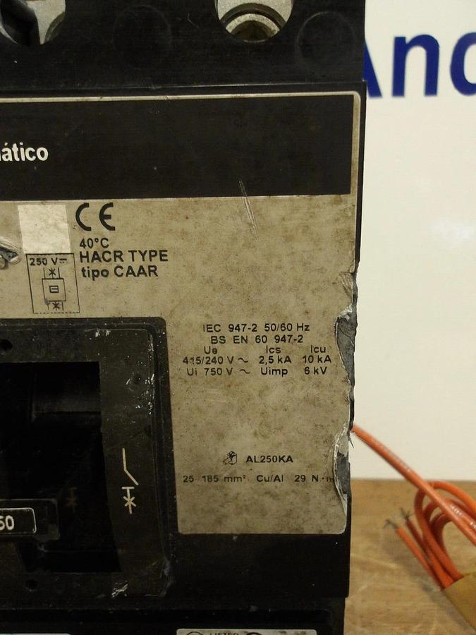 Used SQUARE D 250 AMP BREAKER KHL36250G, #225950G USED