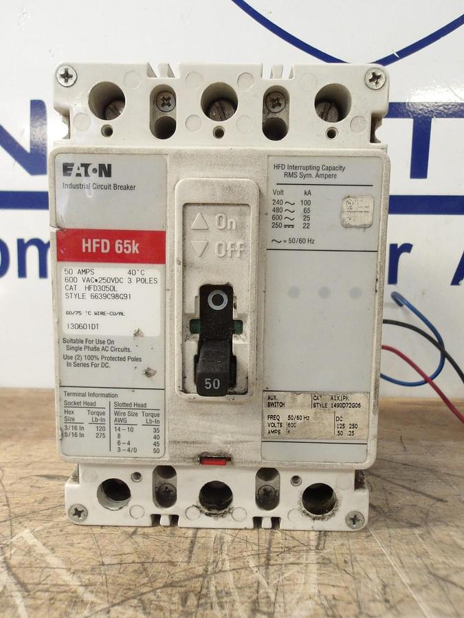Used EATON 50 AMP BREAKER, 600VAC/250VDC, #629236G USED