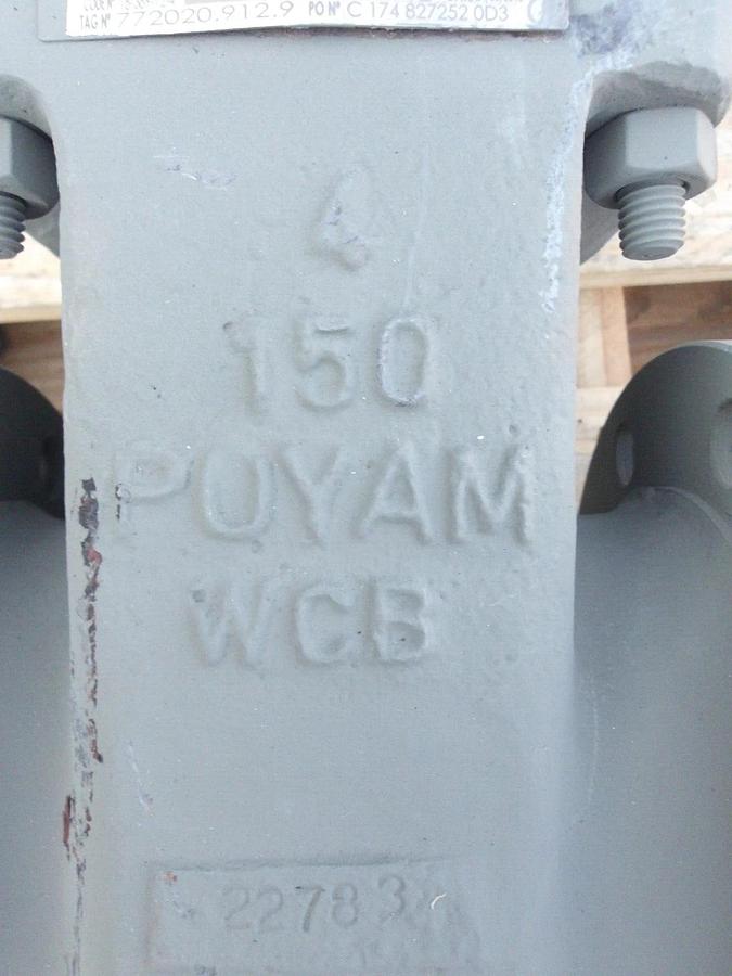 Used POYAM 4" STEEL GATE VALVE, #813910G NEW