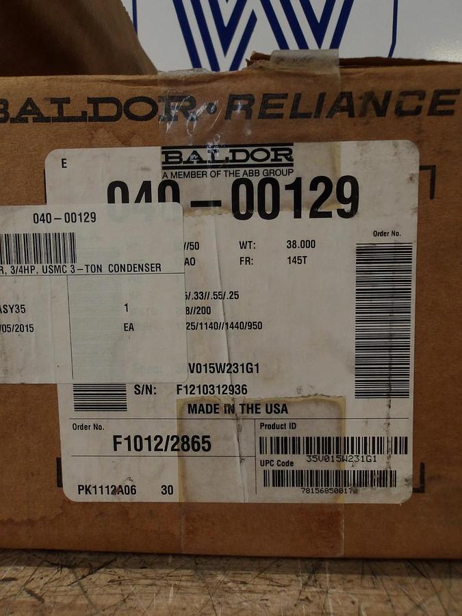 BALDOR RELIANCE .75/.33/.55/.25 MOTOR, 208/200 V, 145T FR, #69121G NIB