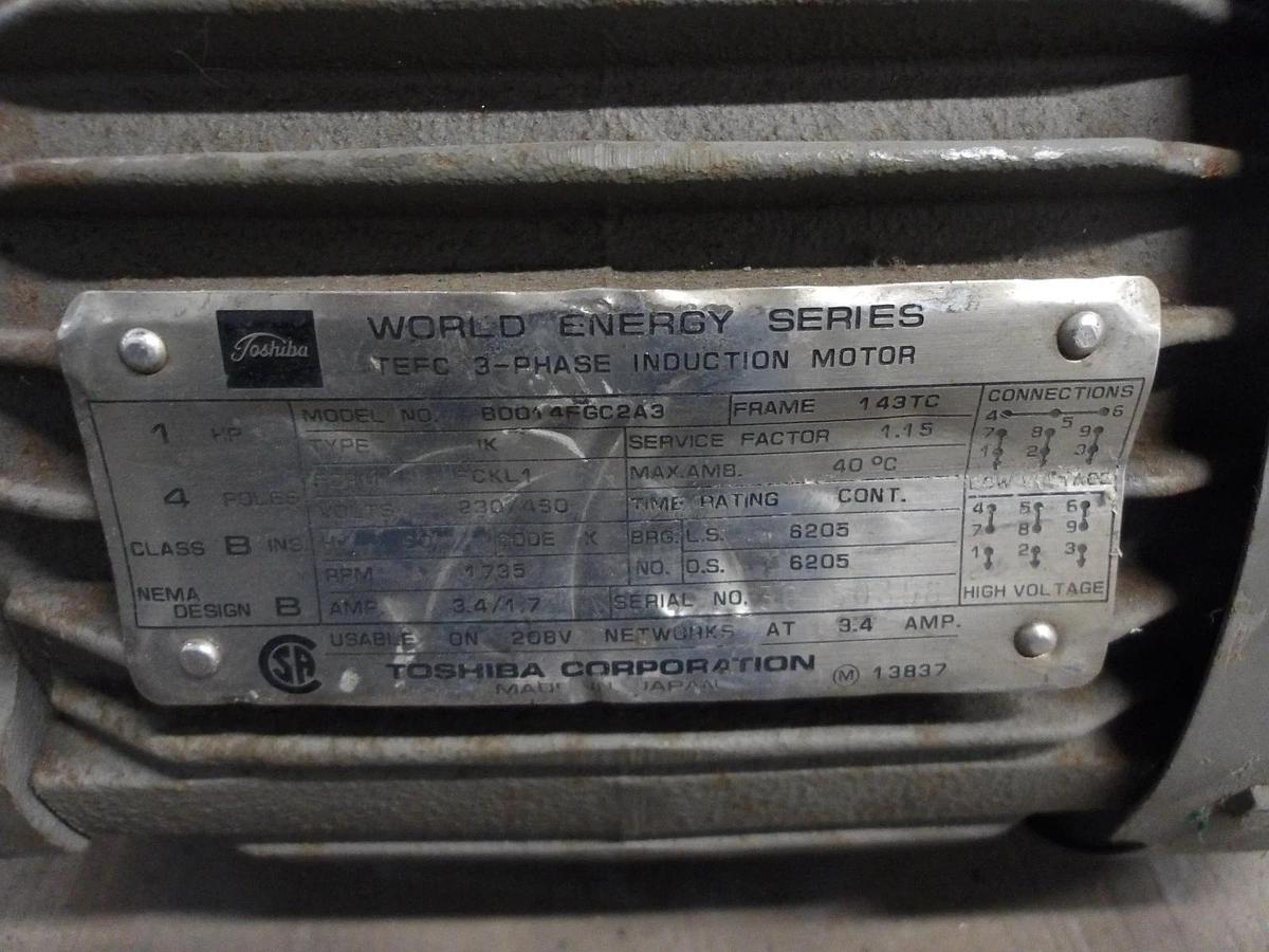 Used TOSHIBA 1 HP MOTOR, FR 143TC, 1735 RPM, 230-460 V, #7251030G USED