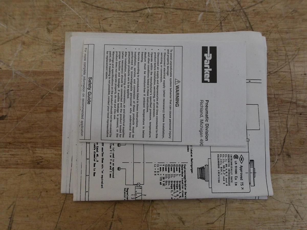 PARKER B521BAE49C PNEUMATIC SOLENOID VALVE 1/4", 24 VDC, #621038G NIB