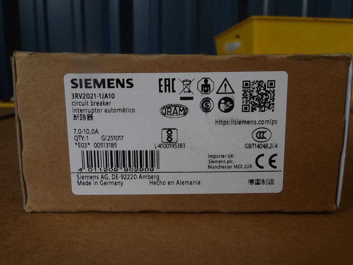 SIEMENS 3RV2021-1JA10 CIRCUIT BREAKER 7.0-10.0 AMP, #713130G NIB