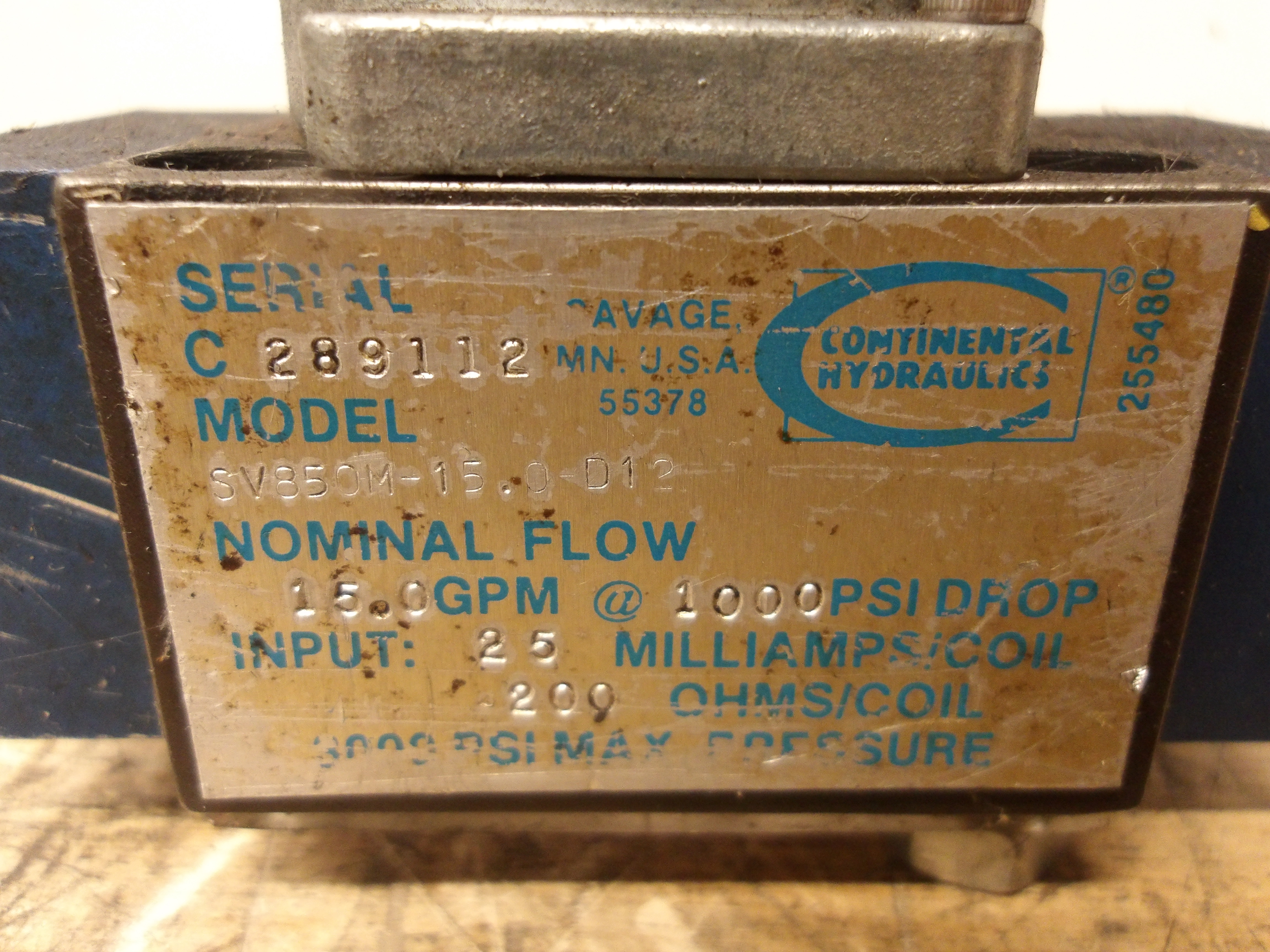 Used CONTINENTAL SV850M-15.0-D12 HYDRAULIC SERVO VALVE