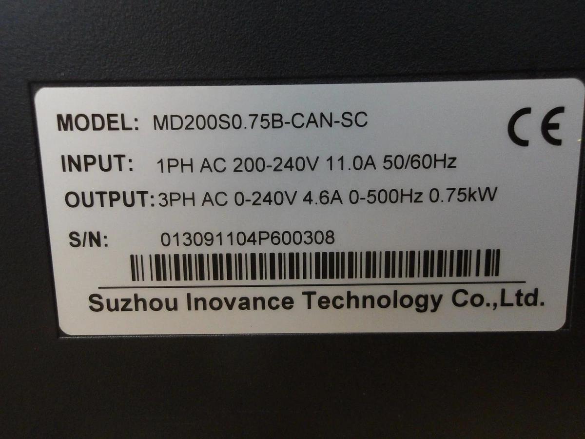 Used INOVANCE 1 HP AC(VFD) DRIVE MD200S0:75B-CAN-SC, #33119G USED