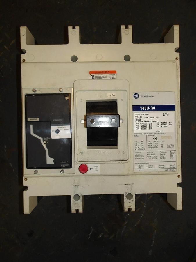 Used ALLEN BRADLEY 1600 AMP CIRCUIT BREAKER 140U-R0L3-E20, #611253G USED