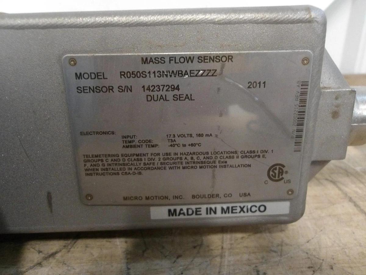 Used MICROMOTION R050S113NWBAEZZZZ MASS FLOW SENSOR, #8221054G USED
