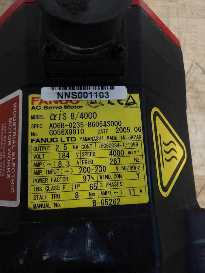Used FANUC A06B-0235-B605 S000 AC SERVO MOTOR, 4000 RPM, #617950G REMANUFACTURED