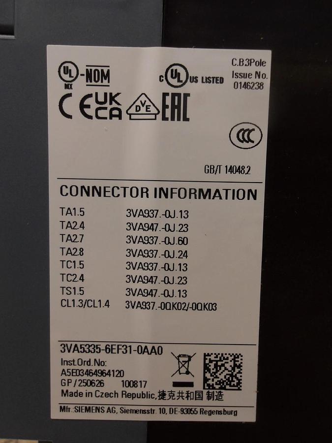 SIEMENS 350 AMP BREAKER 240-480-600 V, #7201122G NIB
