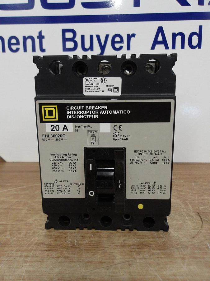 SQUARE D 20 AMP BREAKER 600/250 V, #2211225G NIB
