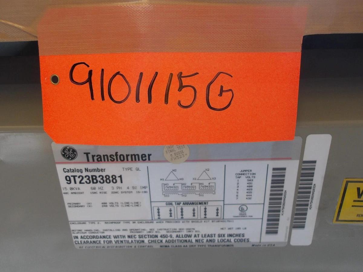 Used GE 9T23B3881 TRANSFORMER 15 KVA, #9101115G NEW