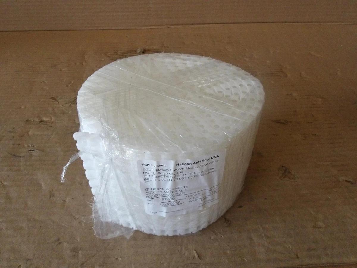 Used HABASIT AMERICA SM605 SMOOTH MESH CONVEYOR BELT 10' X 5", #826213G NEW