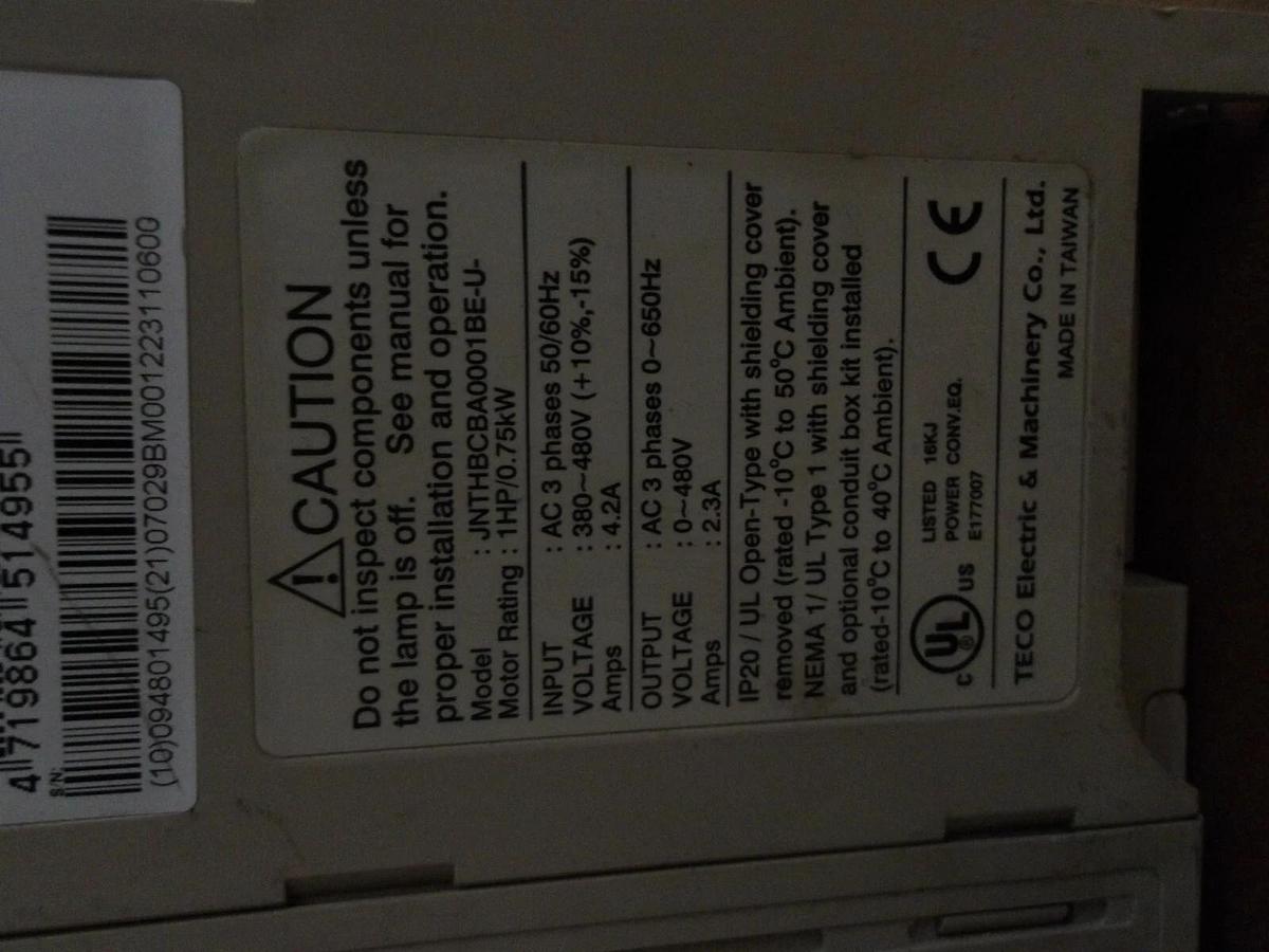 Used TECO JNTHBCBA0001BE-U MOTOR CONTROLLER 1 HP, #1151030G USED