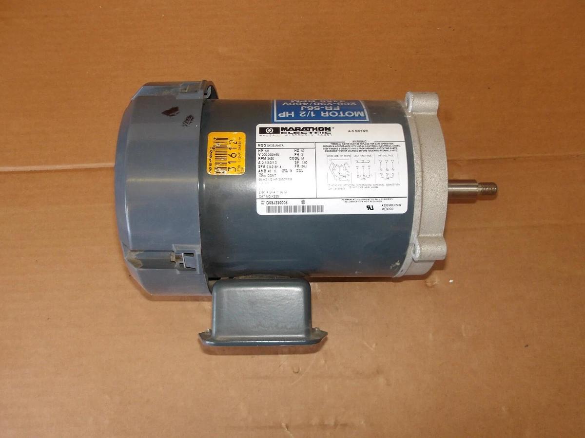 Used MARATHON 1/2 HP AC MOTOR, FR 56J, 3450 RPM, 200-230/460 V, #1014140G NEW