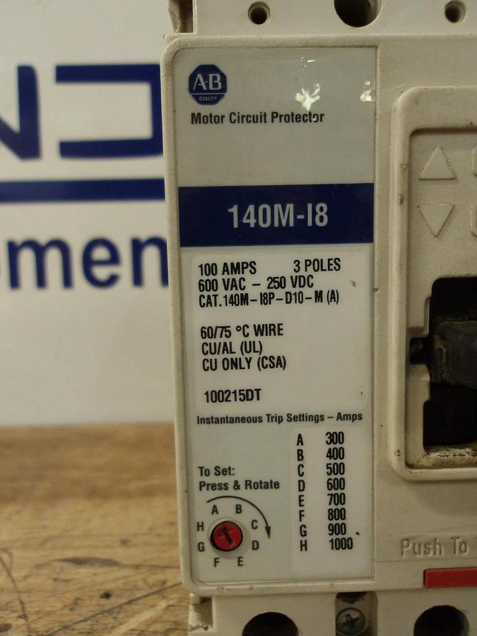 Used ALLEN BRADLEY 100 AMP BREAKER 600VAC/250VDC, #629257G USED