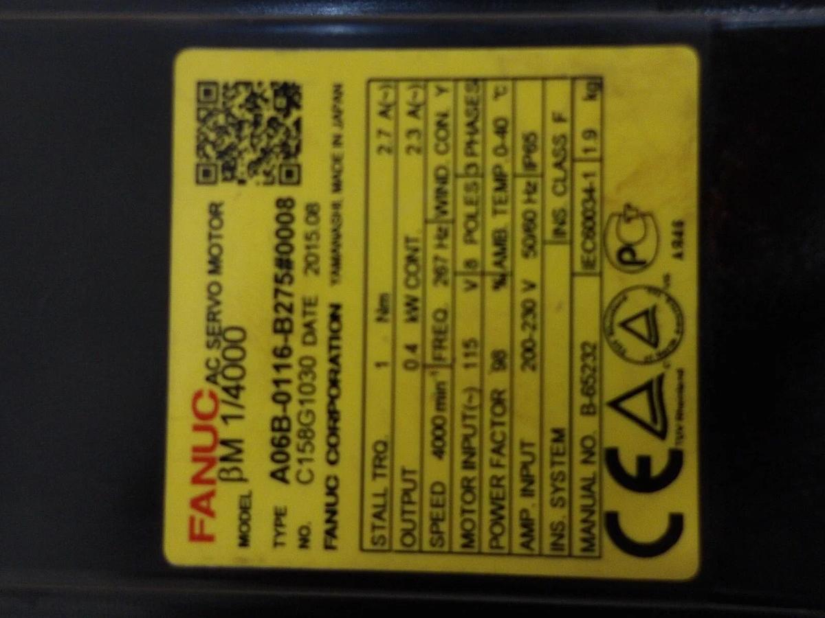 Used FANUC BM-1/4000 SERVO MOTOR A06B-0116-B275 0008, #56215G USED