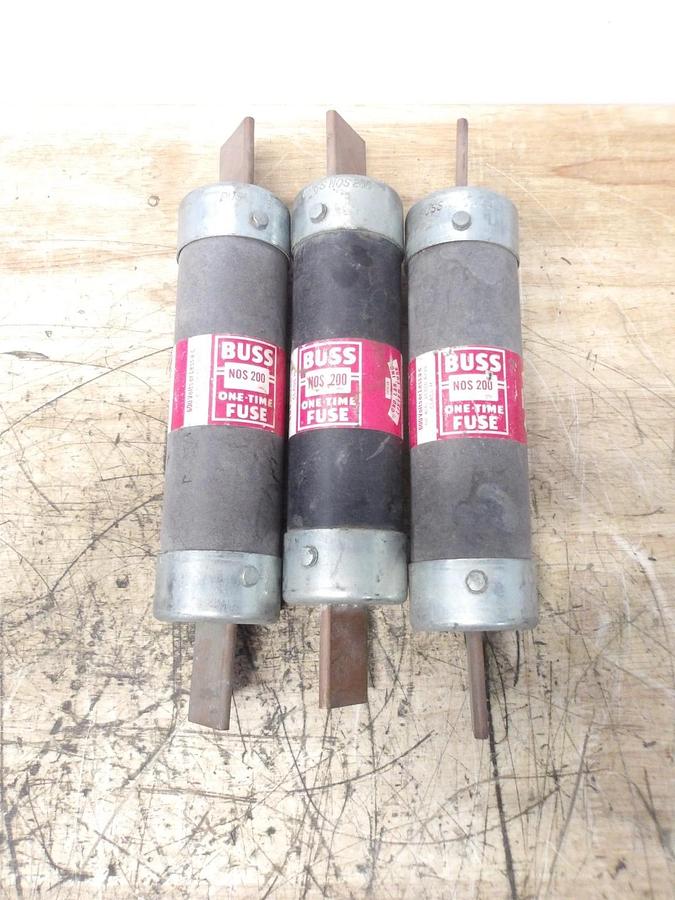 Used FUSETRON NOS-200 ONE TIME BUSS FUSE 200 AMP (LOT OF 3) #391053G NEW