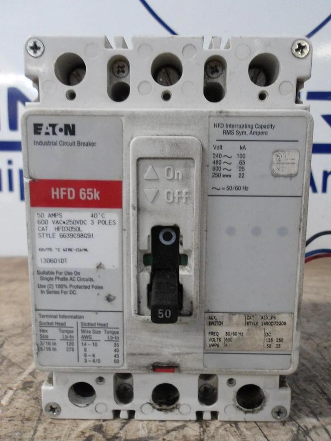Used EATON 50 AMP BREAKER, 600VAC/250VDC, #629236G USED