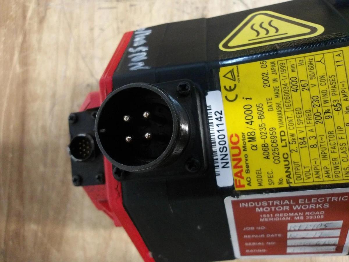 Used FANUC A06B-0235-B605 AC SERVO MOTOR, 4000 RPM, #616325G REMANUFACTURED