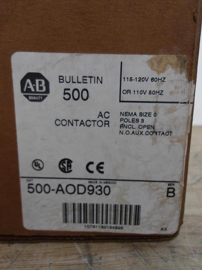 ALLEN BRADLEY 500-AOD930 AC CONTACTOR, SIZE 0, #520219G NIB