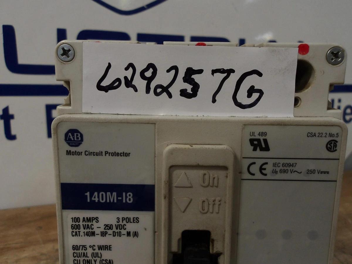 Used ALLEN BRADLEY 100 AMP BREAKER 600VAC/250VDC, #629257G USED