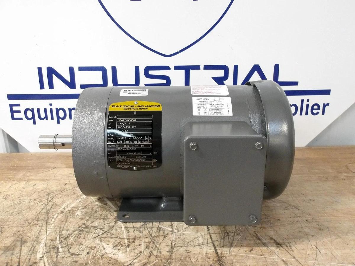 BALDOR RELIANCE 1.6/1.28 HP MOTOR, 1750/1460 RPM, 460/380-420 V, #69851G NIB