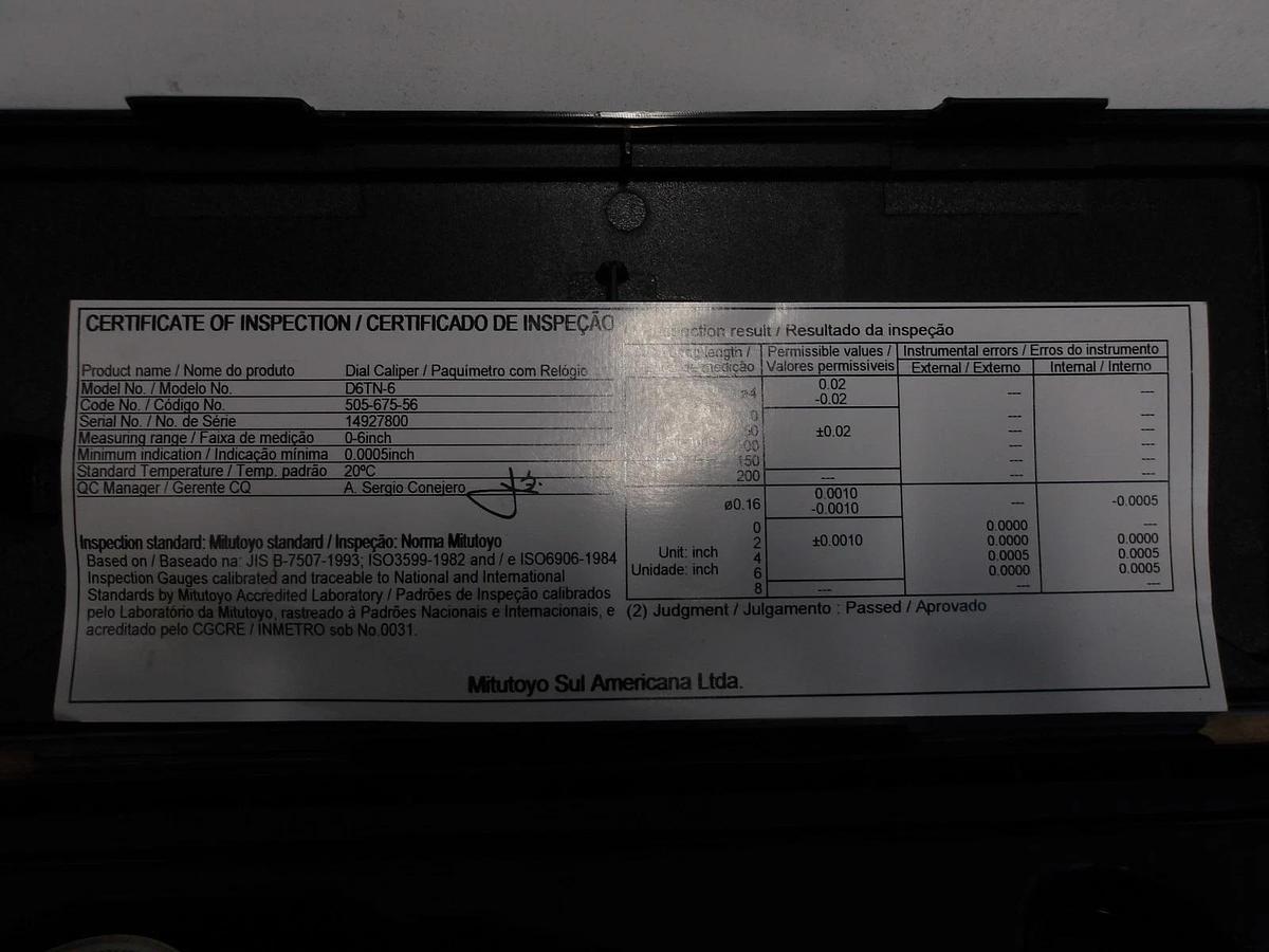 Used MITUTOYO D6TN-6 DIAL CALIPER, #814855G USED