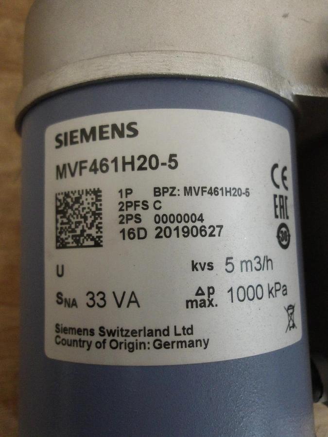 Used SIEMENS 3/4" MAGNETIC VALVE & ACTUATOR MVF461H20-5, #4151100G NEW